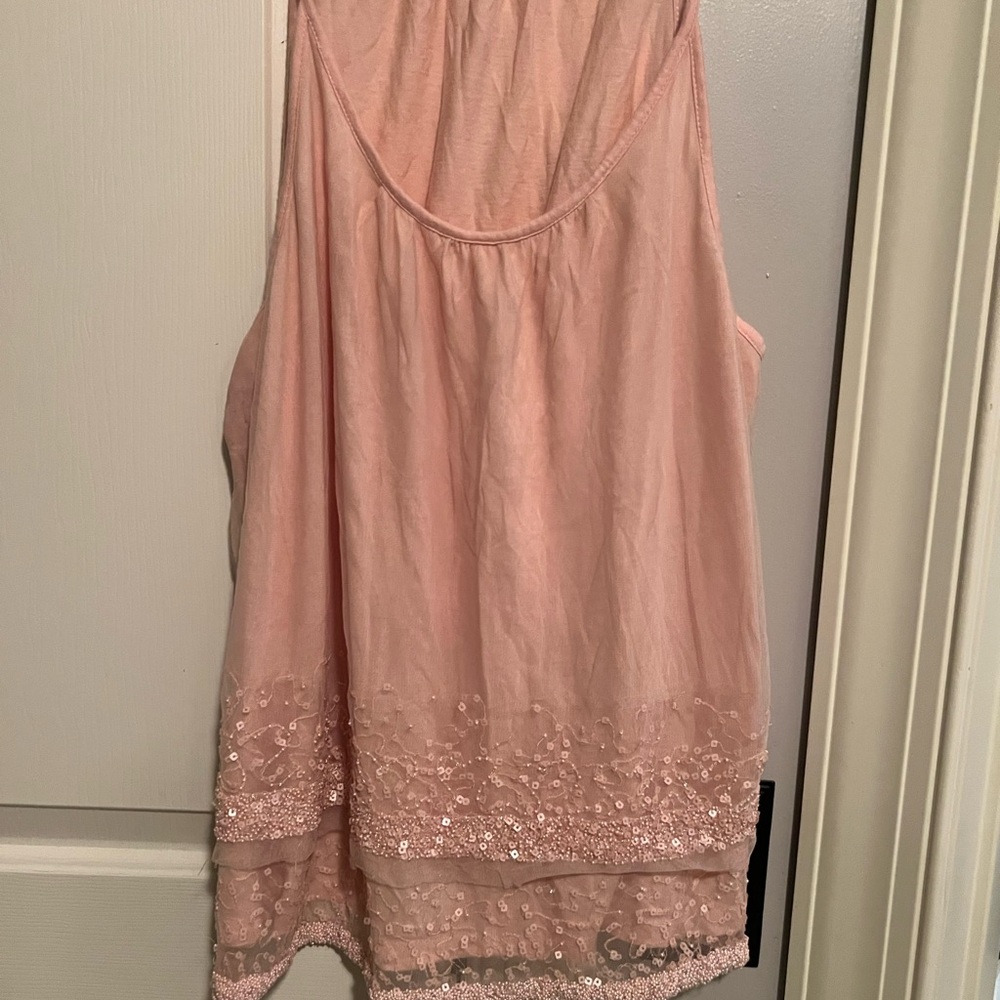 LOFT Pink Sequin Tank Top